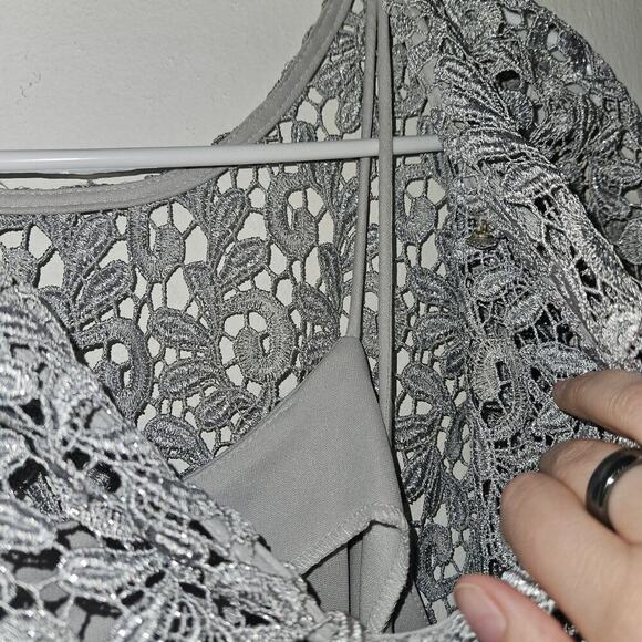 NWT Betsy & Adam Cocktail Dress Womens Sz 4 Small Gray Lace Silver Back Keyhole - Picture 7 of 10
